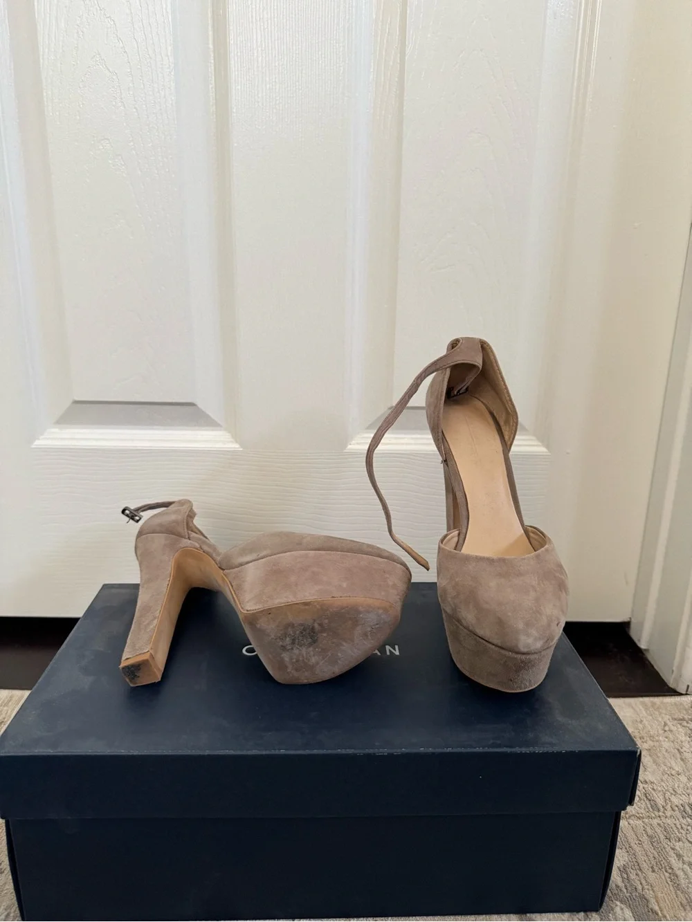 Zara Taupe Suede Platform Ankle-Strap Heels